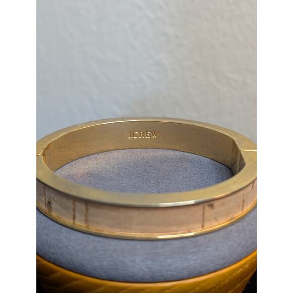J. Crew Gold Tone Cork Hinged Oval Bangle Bracelet - Picture 6 of 7